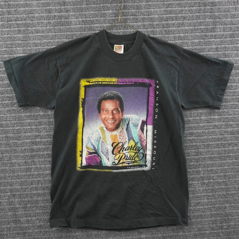 Vintage 90s Charley Pride Fruit of the Loom T-Shirt Mens L Black Single Stitch